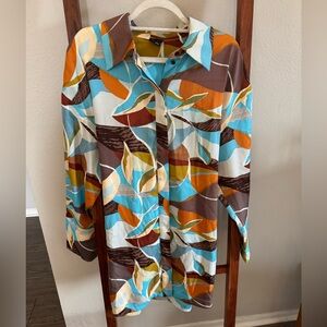 SOFIA RICHIE x Bar III Women’s Button Down Dress, Abstarct Leaf Pattern